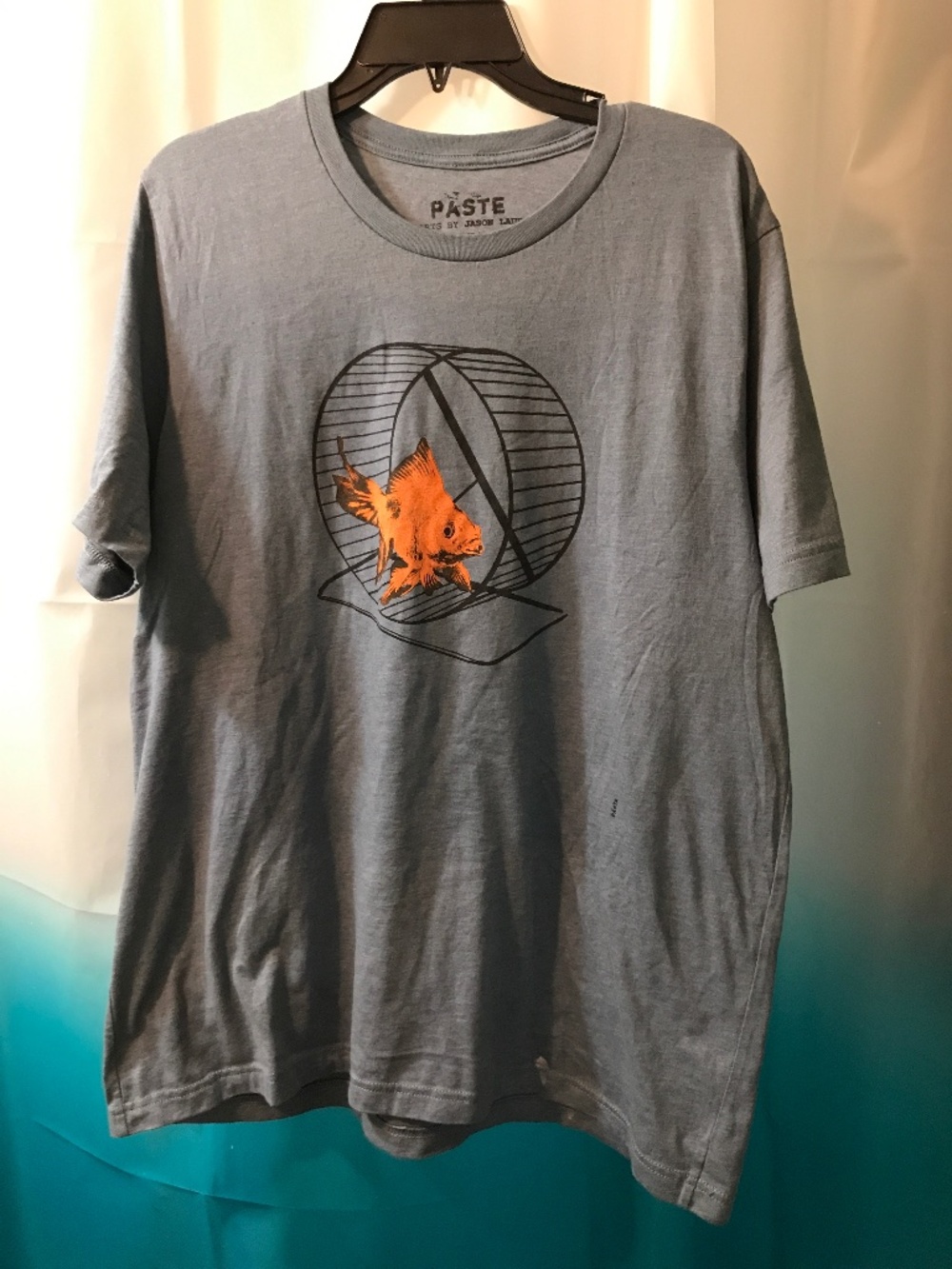 Goldfish on Treadmill T-shirt by Paste T-shirts in Storm - Sz XL